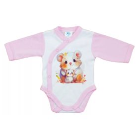   Elöl patentos hosszú ujjú baba body Erdő állatai mintával, pele