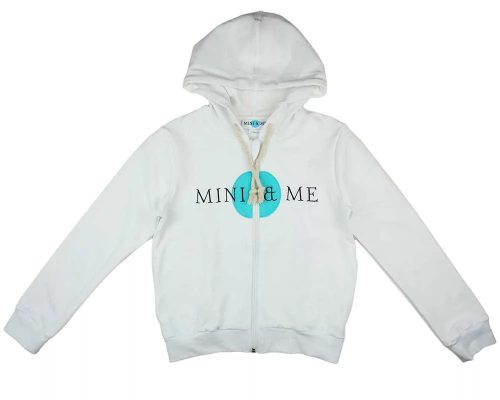Mini&Me cipzáras, kapucnis lányka pulóver, fehér