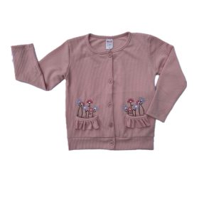 Kislány rózsaszín, gombos kardigán, virág mintával