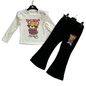 Kétrészes bordáskötött szett nyomott, maci mintával