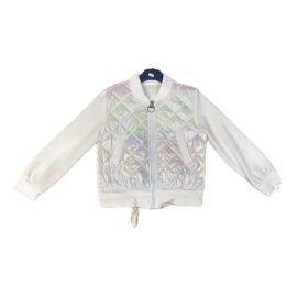 Kislány steppelt, gyöngyház betétes fehér kardigán