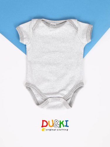 Du&Ki rövid ujjú body, szürke csíkos