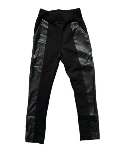 Fekete kislány leggings ökobőr csíkkal