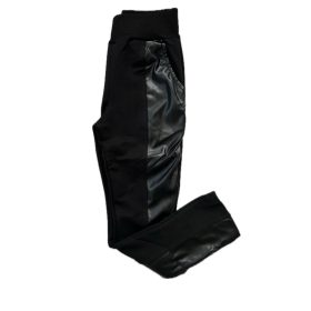 Fekete kislány leggings ökobőr csíkkal